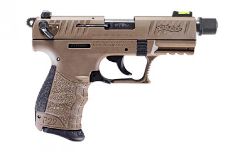 Walther P22Q, Double Action/Single Action, Semi-automatic, Polymer Frame Pistol, Compact, 22LR, 3.42" Threaded Barrel with Adapter, Flat Dark Earth, HiViz Fiber Optic Front Sight, 10 Rounds, 2 Magazines 5120753