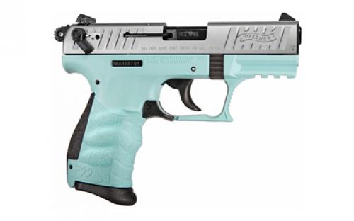 Walther P22Q, Double Action/Single Action, Semi-automatic, Polymer Frame Pistol, Compact, 22LR, 3.42" Barrel, Angel Blue, 3 Dot Adjustable Sights, 10 Rounds, 2 Magazines 5120760