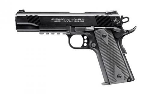 Walther 1911 Rail Gun, Single Action Only, Semi-automatic, Metal Frame Pistol, Full Size, 22LR, 5 Barrel, Alloy, Black, Adjustable Sights, 10 Rounds 517030810