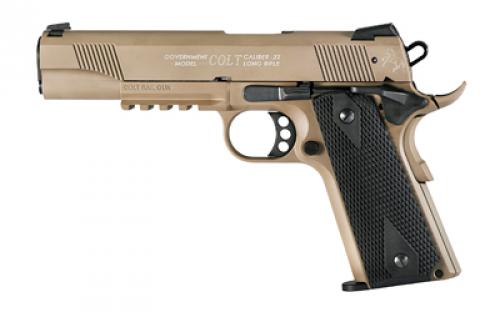 Walther 1911 Rail Gun, Single Action Only, Semi-automatic, Metal Frame Pistol, Full Size, 22LR, 5 Barrel, Alloy, Flat Dark Earth, Adjustable Sights, 12 Rounds 5170310