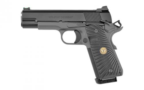 Wilson Combat CQB Commander, 1911, Semi-automatic, Metal Frame Pistol, Commander Size, 45 ACP, 4.25 Barrel, Steel Frame, Armor Tuff Finish, Black, G10 Starburst Grips, Fiber Optic Front Sight and Rear Battlesight, Ambidextrous Thumb Safety, 8 Rounds, (2) 47D 8-Round Magazines COM-PR-45A