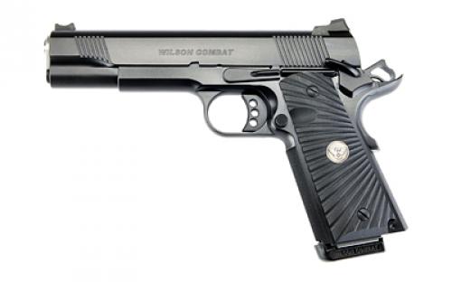 Wilson Combat CQB, Single Action Only, Semi-automatic, Metal Frame Pistol, Full Size, 45 ACP, 5 Barrel, Steel Frame, Armor Tuff Finish, Black, G10 Starburst Grips, Fiber Optic Front Sight and Rear Battlesight, Ambidextrous Thumb Safety, 8 Rounds, 2 Magazines CQB-FS-45