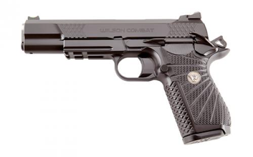Wilson Combat EDCX9L, Long Slide, Single Action Only, Semi-automatic, Aluminum Frame Pistol, Full Size, 9MM, 5 Stainless Steel Barrel with Bushing, DLC Coated Finish, Black, G10 Starburst Grips, Lightrail, Fiber Optic Front Sight, Manual Thumb Safety, 15 Rounds, 2 Magazines, Right Hand EDCX-LPR-9