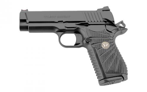 Wilson Combat EXPERIOR, Single Action, Semi-automatic, Metal Frame Pistol, Compact, 9MM, 4 Barrel, Aluminum Frame, Armor Tuff Finish, Black, G10 Aggressive Starburst Grips, Fiber Optic Front Sight and Rear Battlesight, Thumb Safety, Lightrail Frame, 15 Rounds, (2) 849 15-Round Magazines XPD-CPR-9