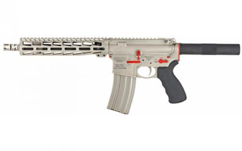 WMD Guns NiB-X AR-15 Pistol, Semi-automatic, 223 Rem/5.56 NATO, 10.5 Barrel, 1:7 Twist, Aluminum, Nickel Boron Finish with Red Accent Kit, Free Floating 9 Seekins NOX M-LOK Handguard, 30 Rounds, 2 Magazines, NiB-X Bolt Carrier NIBXARPISTOL-RSR