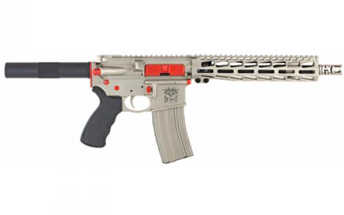 WMD Guns NiB-X AR-15 Pistol, Semi-automatic, 223 Rem/5.56 NATO, 10.5" Barrel, 1:7 Twist, Aluminum, Nickel Boron Finish with Red Accent Kit, Free Floating 9" Seekins NOX M-LOK Handguard, 30 Rounds, 2 Magazines, NiB-X Bolt Carrier NIBXARPISTOL-RSR