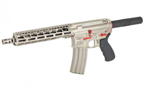 WMD Guns NiB-X AR-15 Pistol, Semi-automatic, 223 Rem/5.56 NATO, 10.5" Barrel, 1:7 Twist, Aluminum, Nickel Boron Finish with Red Accent Kit, Free Floating 9" Seekins NOX M-LOK Handguard, 30 Rounds, 2 Magazines, NiB-X Bolt Carrier NIBXARPISTOL-RSR