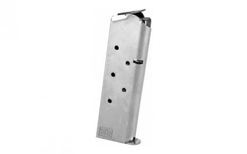 Ed Brown Magazine, 45ACP, 7 Rounds, Fits 1911, Includes 1 Thick and 1 Thin Base Pad, Stainless, Silver 847