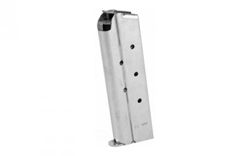 Ed Brown Magazine, 10MM, 8 Rounds, Fits 1911, Includes 1 Thick and 1 Thin Base Pad, Stainless, Silver 849-10