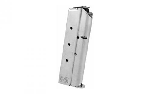 Ed Brown Magazine, 10MM, 8 Rounds, Fits 1911, Includes 1 Thick and 1 Thin Base Pad, Stainless, Silver 849-10