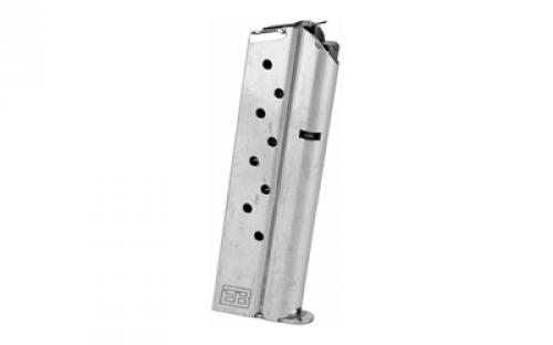 Ed Brown Magazine, 38 Super, 9 Rounds, Fits 1911, Includes 1 Thick and 1 Thin Base Pad, Stainless, Silver 849-38