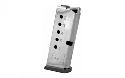 North American Arms Magazine, 25ACP/32ACP, 6 Rounds, Fits Guardian, Stainless Steel, Flat Base Plate MZ-32