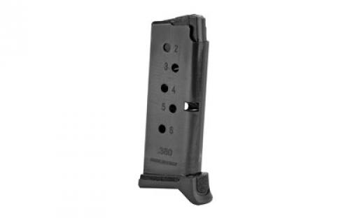 Ruger Magazine, 380ACP, 6 Rounds, Fits Ruger LCP II, with Extended Floor Plate, Steel, Blued Finish 90621