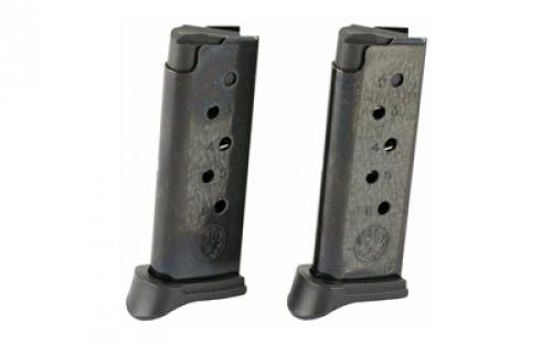 Ruger Magazine, 380ACP, 6 Rounds, Fits Ruger LCP, with Finger Rest, 2 Pack, Steel, Blued Finish 90643
