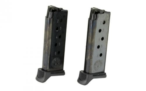 Ruger Magazine, 380ACP, 6 Rounds, Fits Ruger LCP II, 2 Pack, Steel, Black 90644