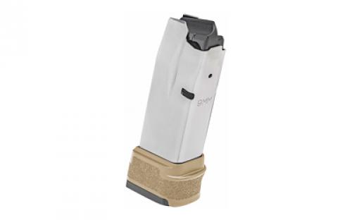 Springfield Magazine, 9MM, 15 Rounds, Fits Hellcat, with  Flat Dark Earth Base, Stainless, Silver HC5915F