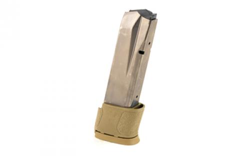 Smith & Wesson Magazine, 45ACP, 14 Rounds, Fits M&P, with Flat Dark Earth Grip Extension, Stainless, Silver 194770000