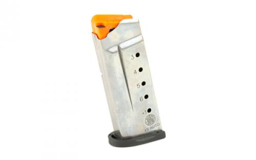 Smith & Wesson Magazine, 45 ACP, 6 Rounds, Fits Shield, Stainless, 3005566