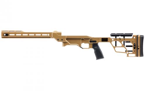 Daniel Defense Pro Chassis System, Fits Remington 700 Short Action Footprint, Integral ARCA LOCK (RRS/Area 419 Spec) Rail, Adjustable Buttstock and Cheek Riser, M-LOK Forend, AR-15 Style Grip, Accepts AICS Short Action Magazines, Cerakote Finish, Coyote Tan, 6061-T6 Aluminum Construction 21-163-10389
