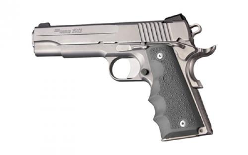 Hogue OverMolded, Rubber Grips, Finger Grooves, Cobblestone Texture, Slate Gray, Fits 1911 Government 45002