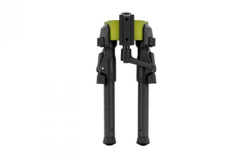 MDT GRND-POD Bipod, Height Adjustable, Four Locking Positions (0, 50, 80, and 180 Degrees), MLOK Attachment Interface, Aluminum Core, Carbon Fiber Legs, Matte Finish, Green Aluminum Core, Black 107771-GRN