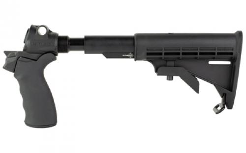 Mesa Tactical LEO Recoil Stock Kit, Stock, Black, Features a lowered stock elevation allowing the use of iron sights or even the bead sight., Includes LEO Stock Adapter, Standard A2 Collapsible Stock, and Hogue Grip, Mossberg 500, 590 92650