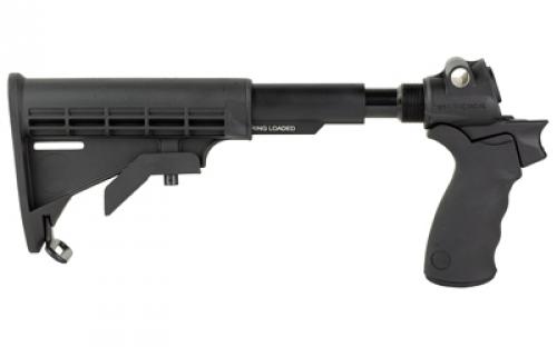 Mesa Tactical LEO Recoil Stock Kit, Stock, Black, Features a lowered stock elevation allowing the use of iron sights or even the bead sight., Includes LEO Stock Adapter, Standard A2 Collapsible Stock, and Hogue Grip, Mossberg 500, 590 92650