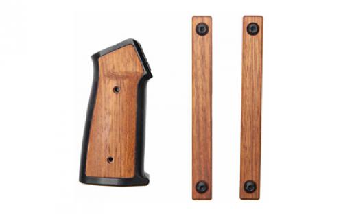 Sharps Bros. Aluminum/Wood AR Grip, Two M-LOK Hand Guard Panels, CNC Machined Billet 6061-T6 Aluminum Grip Frame, Anodized Black, Brazilian Cherry Wood Coated with Tung Oil, Grip Panel Hardware, M-LOK Hardware, Grip Screw and Grip Screw Wrench Included, Fits AR-15, Black SBARG01