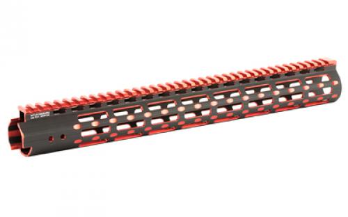 Leapers, Inc. - UTG UTG PRO, M-Lok Super Slim Free Floating Rail, Black/Red 2-Tone, Fits AR-15, 15, Includes One M-Lok Picatinny Rail Section One M-Lok QD Sling Swivel Adaptor and Barrel Nuth Wrench MTU019SSMR2