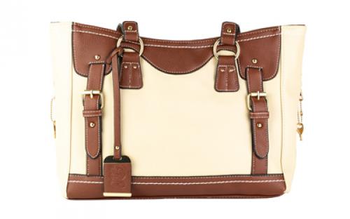 Bulldog Cases Tote Style Purse, Medium, Sand and Stone Color, Leather, 14x10x5 BDP-052