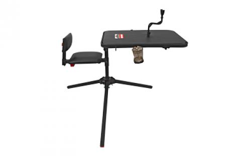 Birchwood Casey Xtreme Shooting Bench, Seat and Top Swivel Together or Independently 360 Degrees, 2 Shell Gear Pockets, Adjustable Rubber Coated Gun Rest, Interchangeable Accessories, Cup Holder, Gear Basket Gear Hook, Rated for 300LBS, Black BC-MSB500