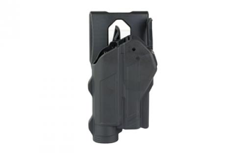 Rapid Force Rapid Force Duty Holster, Outside the Waistband Holster, Level 2 Retention, Fits Glock 17/31/47/22 (Will Not Fit Gen 5 G22) with Light, Mid Ride, Right Hand, Polymer, Black RFS-0601-R-MB-7-D