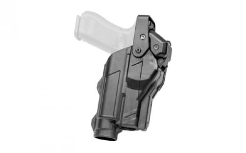 Rapid Force Rapid Force Duty Holster, Outside the Waistband Holster, Level 3 Retention, For Glock 17 with Light, Mid Ride, No Optics Hood, Right Hand, Polymer, Black RFS-0601-R-MB-9-D