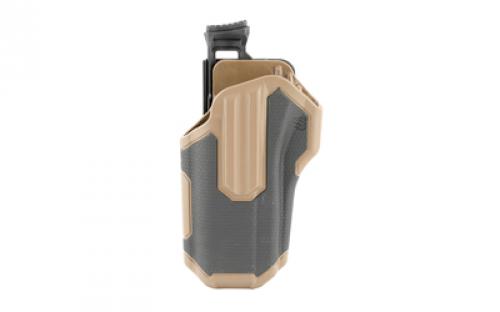 BLACKHAWK Omnivore Nonlight Multi-Fit Holster, Belt Holster, Left Hand, Black/Tan, Fits More Than 150 Styles of Semi-Automatic Handguns with Accessory Rail, Hard, Thumb Activated Retention Mechanism 419000BCL