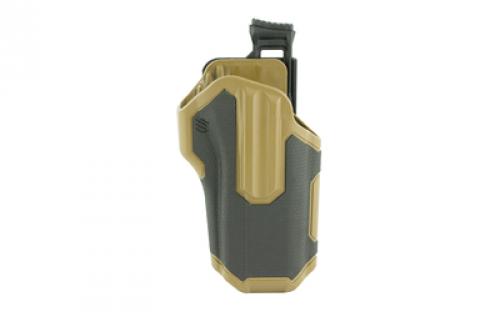BLACKHAWK Omnivore Nonlight Multi-Fit Holster, NonLight, Belt Holster, Right Hand, Black/Tan, Fits More Than 150 Styles of Semi-Automatic Handguns with Accessory Rail, Hard, Thumb Activated Retention Mechanism 419000BCR