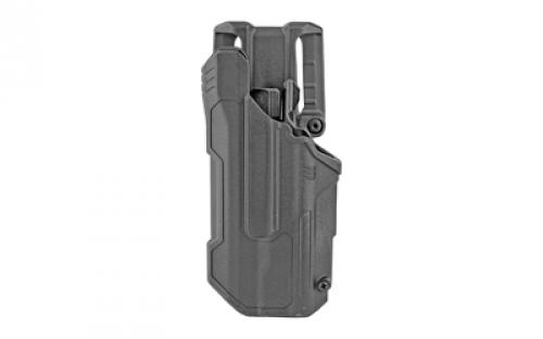 BLACKHAWK T-Series L2D, Duty Holster, Left Hand, Black Finish, Fits Glock 17/22/31 With TLR1/TLR2, Includes Jacket Slot Belt Loop 44N200BKL