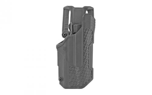 BLACKHAWK T-Series L2D, Duty Holster, Right Hand, Fits Glock 17/22/31 With TLR1/TLR2, Includes Jacket Slot Belt Loop, Black Basketweave Finish 44N200BWR