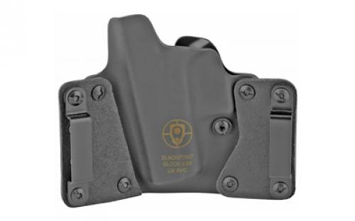 BlackPoint Tactical Leather Wing OWB Holster, Fits Glock 43X, Right Hand, Black Kydex & Leather, 1.75" Belt Loops, 15 Degree Cant 115996