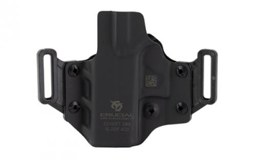 Crucial Concealment Covert OWB, Outside Waistband Holster, Right Hand, Kydex, Black, Fits Glock 43/43X 1002