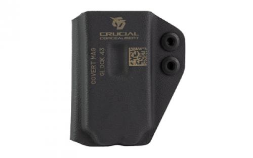 Crucial Concealment Covert Mag, Magazine Pouch, Ambidextrous, Fits Glock 43 Magazines, Kydex Construction, Black 1032