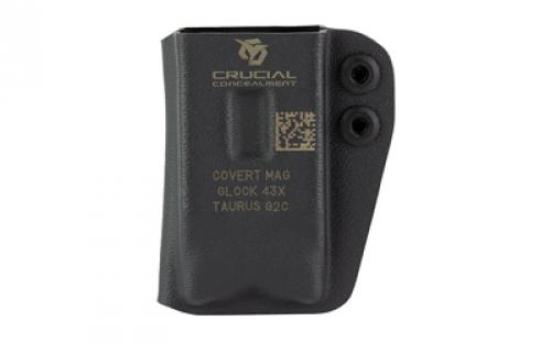 Crucial Concealment Covert Mag, Magazine Pouch, Ambidextrous, Glock 43x / 48 & Taurus G3C / GC2 Magazines, Kydex Construction, Black 1045