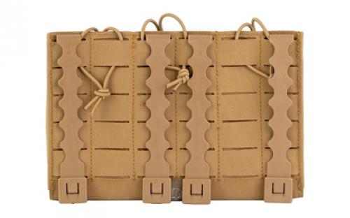 Grey Ghost Gear Compact Triple Mag Panel 5.56, Mag Pouch, Fits AR-15 Magazines, Laminate Nylon, Includes a Bungee Retention Strap to Allow for Silent Removal of your Magazine, Attaches to any MOLLE/PALS Style Webbing with the Included MALICE Clips, Coyote Brown GTG0384-14