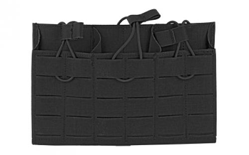 Grey Ghost Gear Compact Triple Mag Panel 5.56, Mag Pouch, Fits AR-15 Magazines, Laminate Nylon, Includes a Bungee Retention Strap to Allow for Silent Removal of your Magazine, Attaches to any MOLLE/PALS Style Webbing with the Included MALICE Clips, Black GTG0384-2
