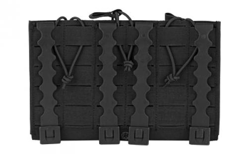 Grey Ghost Gear Compact Triple Mag Panel 5.56, Mag Pouch, Fits AR-15 Magazines, Laminate Nylon, Includes a Bungee Retention Strap to Allow for Silent Removal of your Magazine, Attaches to any MOLLE/PALS Style Webbing with the Included MALICE Clips, Black GTG0384-2