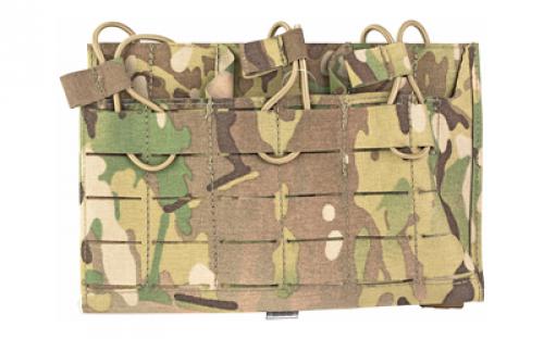Grey Ghost Gear Compact Triple Mag Panel 5.56, Mag Pouch, Fits AR-15 Magazines, Laminate Nylon, Includes a Bungee Retention Strap to Allow for Silent Removal of your Magazine, Attaches to any MOLLE/PALS Style Webbing with the Included MALICE Clips, Multicam GTG0384-5