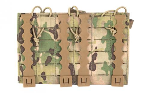 Grey Ghost Gear Compact Triple Mag Panel 5.56, Mag Pouch, Fits AR-15 Magazines, Laminate Nylon, Includes a Bungee Retention Strap to Allow for Silent Removal of your Magazine, Attaches to any MOLLE/PALS Style Webbing with the Included MALICE Clips, Multicam GTG0384-5