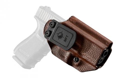 Mission First Tactical Hybrid Holster, Inside Waistband Holster, Ambidextrous, Fits Glock 19/23/45, Kydex with Leather Shell, Includes 1.5" Belt Attachment, Brown H3-GL-1-BR1