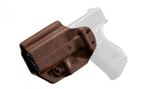 Mission First Tactical Hybrid Holster, Inside Waistband Holster, Ambidextrous, Fits Glock 43/43X, Kydex with Leather Shell, Includes 1.5 Belt Attachment, Brown H3-GL-3-BR1