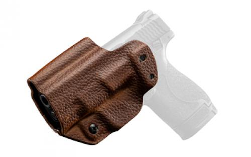 Mission First Tactical Hybrid Holster, Inside Waistband Holster, Ambidextrous, Fits S&W Shield, Kydex with Leather Shell, Includes 1.5 Belt Attachment, Brown H3-SAW-1-BR1