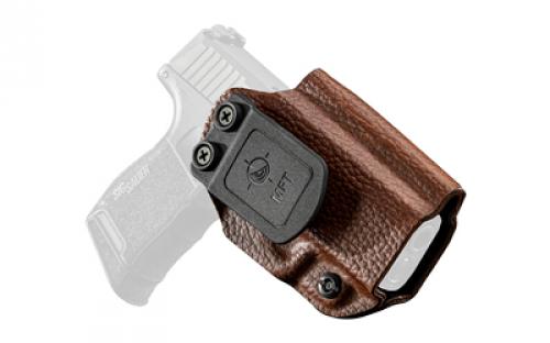Mission First Tactical Hybrid Holster, Inside Waistband Holster, Ambidextrous, Fits Sig P365, Kydex with Leather Shell, Includes 1.5" Belt Attachment, Brown H3-SIG-1-BR1